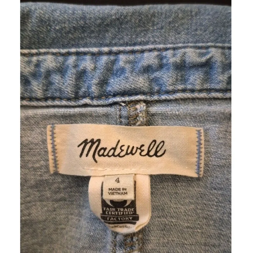 Madewell Denim Mini Dress S Snap Front Hemp Blend Short Sleeve Light Wash Casual - Picture 6 of 11